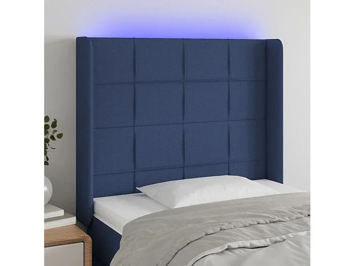 Cabecero con LED de tela azul 83x16x118/128 cm