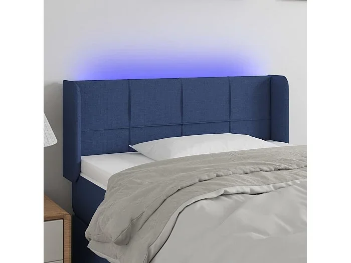 Cabecero con LED de tela azul 93x16x78/88 cm