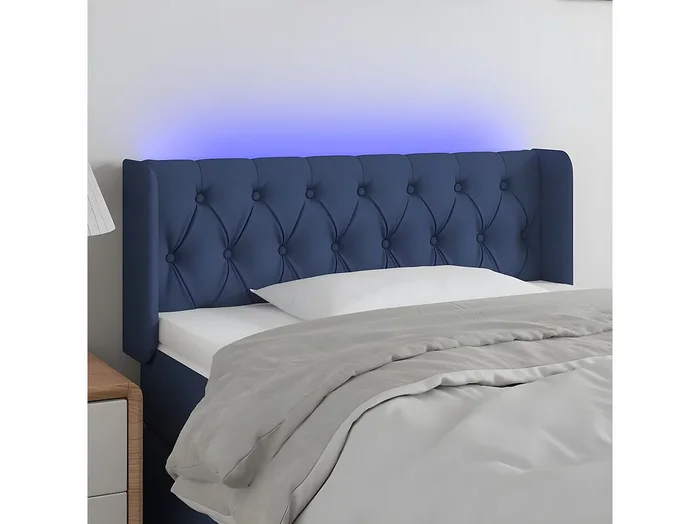 Cabecero con LED de tela azul 93x16x78/88 cm