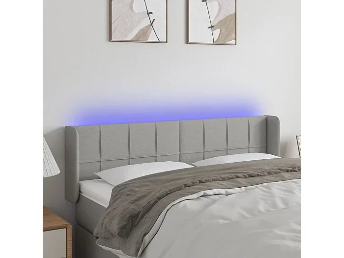 Cabecero con LED de tela gris claro 147x16x78/88 cm