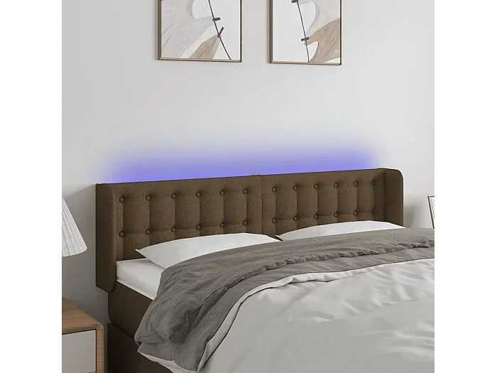 Cabecero con LED de tela marrón oscuro 147x16x78/88 cm