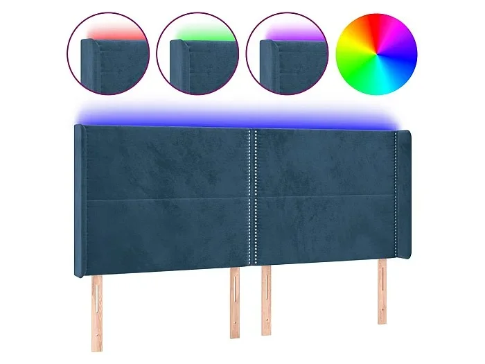 Cabecero con LED de terciopelo azul oscuro 183x16x118/128 cm ES85516