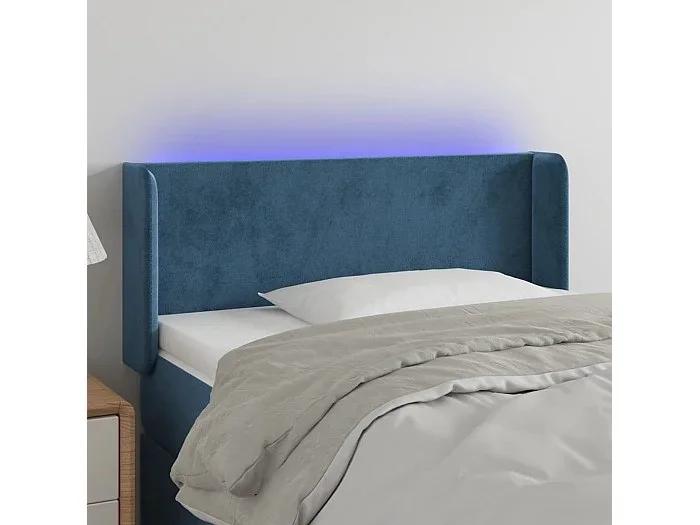 Cabecero con LED de terciopelo azul oscuro 83x16x78/88 cm