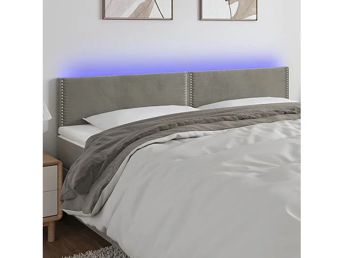 Cabecero con LED de terciopelo gris claro 160x5x78/88 cm