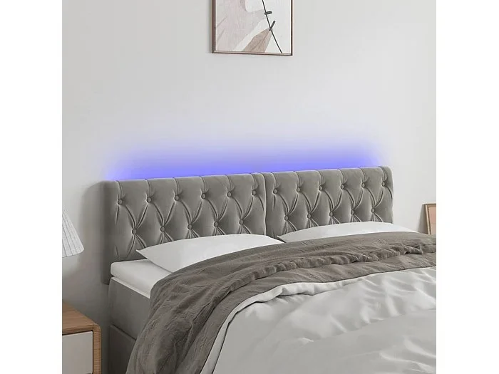 Cabecero con LED de terciopelo gris claro 160x7x78/88 cm