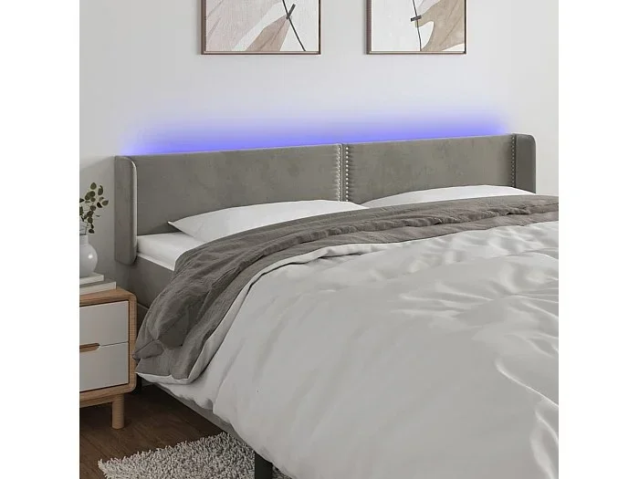 Cabecero con LED de terciopelo gris claro 163x16x78/88 cm ES97952