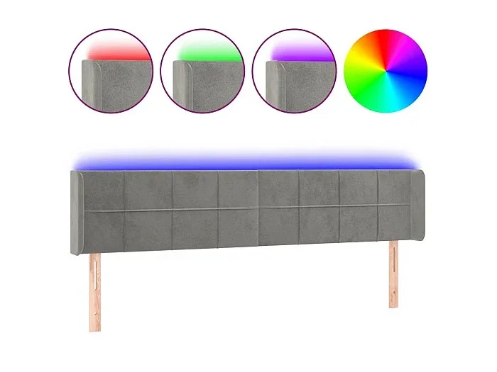 Cabecero con LED de terciopelo gris claro 203x16x78/88 cm ES36922