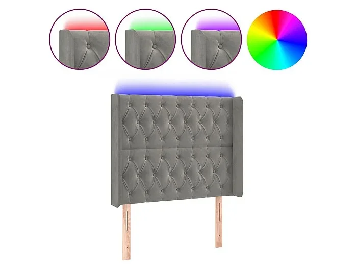 Cabecero con LED de terciopelo gris claro 93x16x118/128 cm ES29364