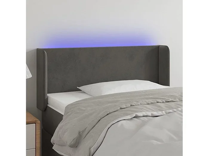 Cabecero con LED de terciopelo gris oscuro 103x16x78/88 cm