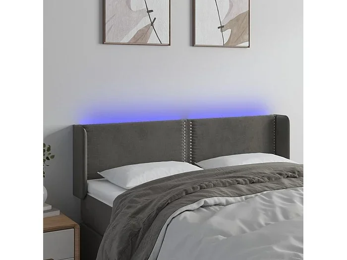 Cabecero con LED de terciopelo gris oscuro 147x16x78/88 cm