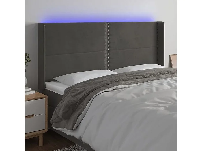Cabecero con LED de terciopelo gris oscuro 163x16x118/128 cm