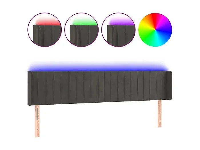 Cabecero con LED de terciopelo gris oscuro 203x16x78/88 cm ES55942