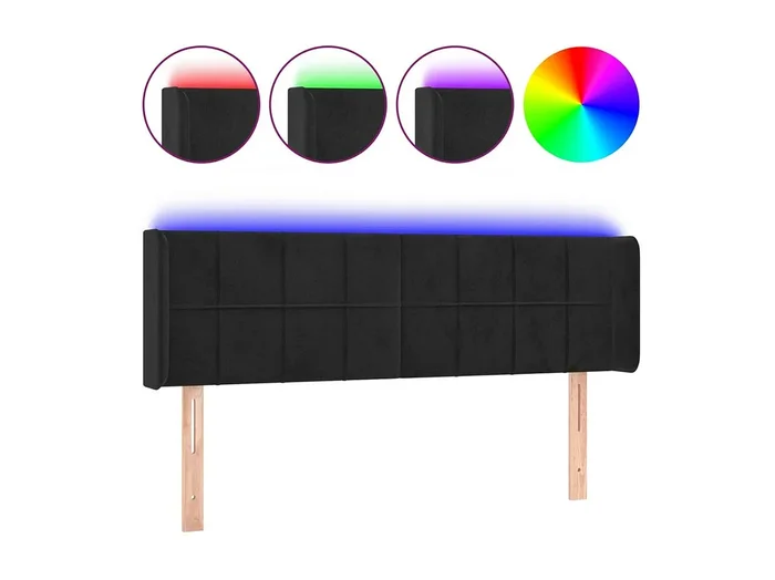Cabecero con LED de terciopelo negro 147x16x78/88 cm ES92427