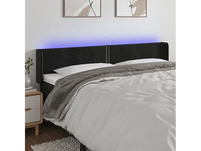 Cabecero con LED de terciopelo negro 163x16x78/88 cm