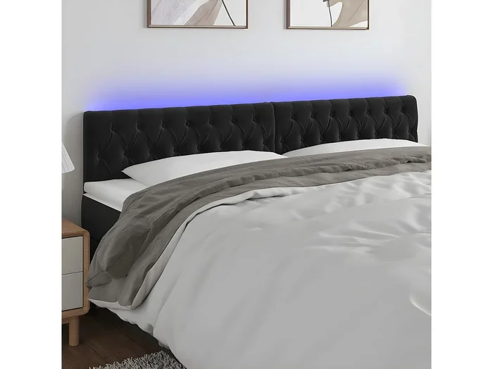 Cabecero con LED de terciopelo negro 180x7x78/88 cm
