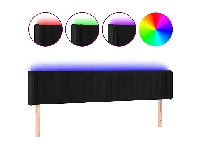 Cabecero con LED de terciopelo negro 183x16x78/88 cm ES94933