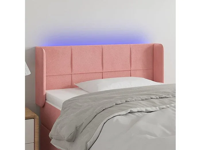 Cabecero con LED de terciopelo rosa 103x16x78/88 cm