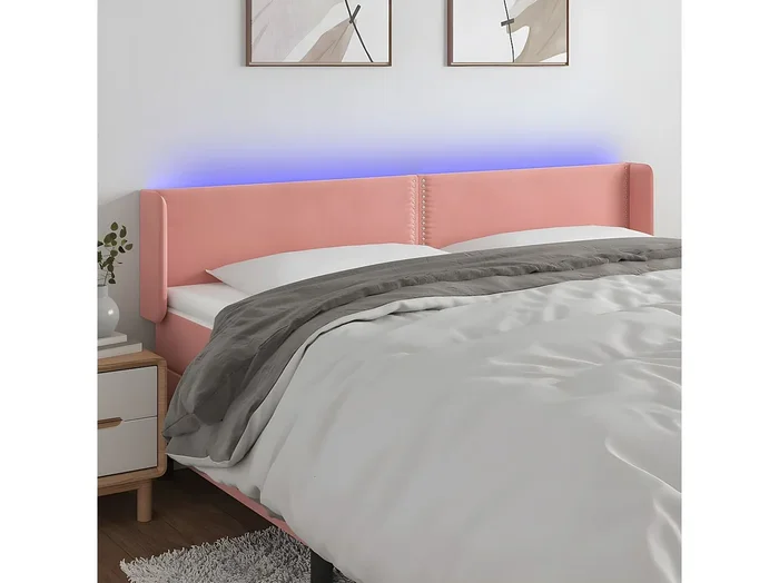Cabecero con LED de terciopelo rosa 163x16x78/88 cm