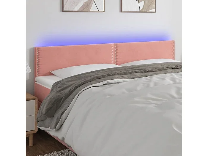Cabecero con LED de terciopelo rosa 200x5x78/88 cm ES22221