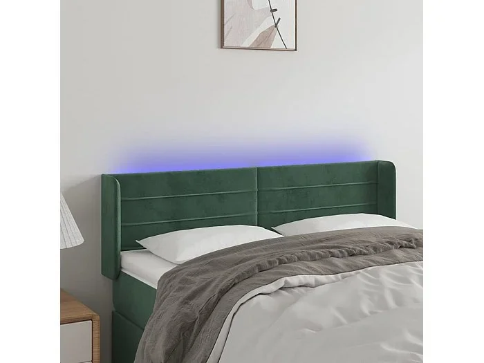 Cabecero con LED de terciopelo verde oscuro 147x16x78/88 cm