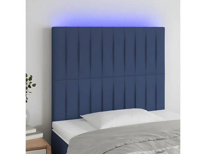 Cabecero con luces LED tela azul 80x5x118/128 cm