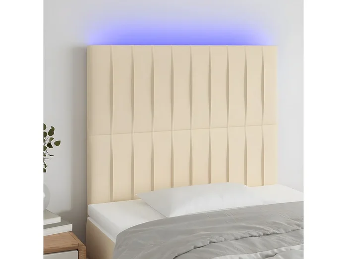 Cabecero con luces LED tela crema 100x5x118/128 cm