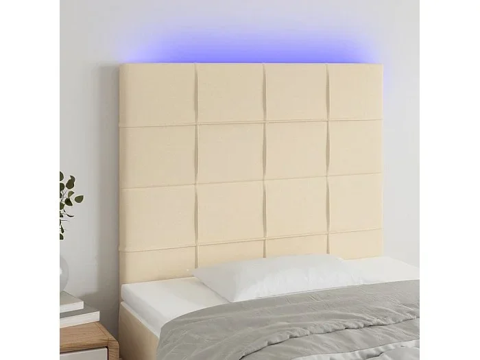 Cabecero con luces LED tela crema 90x5x118/128 cm