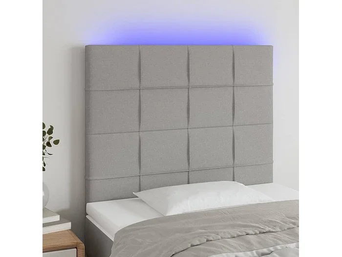 Cabecero con luces LED tela gris claro 80x5x118/128 cm