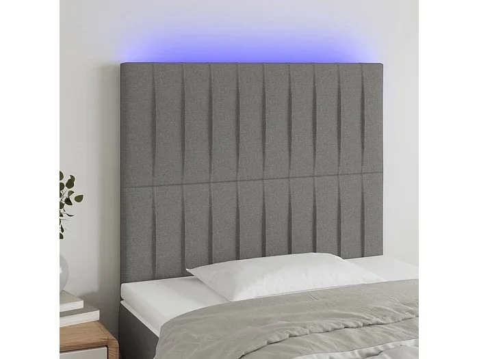 Cabecero con luces LED tela gris oscuro 90x5x118/128 cm