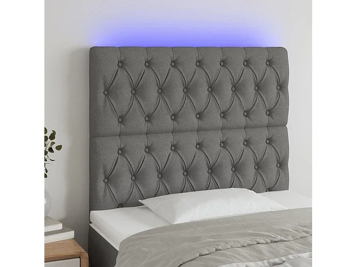 Cabecero con luces LED tela gris oscuro 90x7x118/128 cm