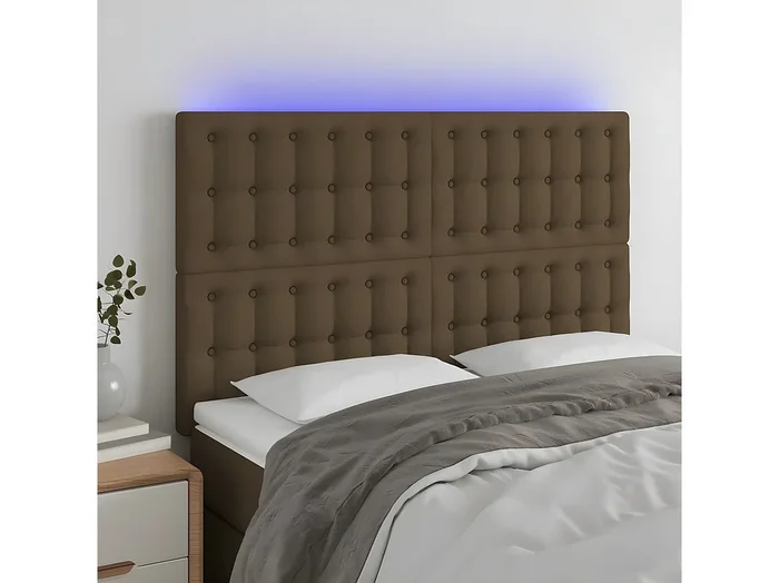 Cabecero con luces LED tela marrón oscuro 144x5x118/128 cm