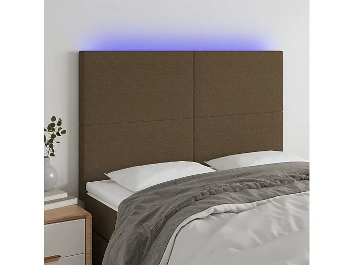 Cabecero con luces LED tela marrón oscuro 144x5x118/128 cm