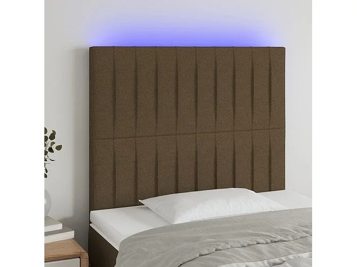 Cabecero con luces LED tela marrón oscuro 90x5x118/128 cm