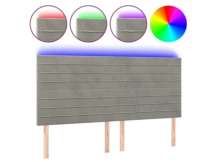 Cabecero con luces LED terciopelo gris claro 200x5x118/128 cm ES41711