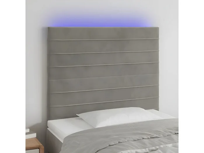 Cabecero con luces LED terciopelo gris claro 80x5x118/128 cm