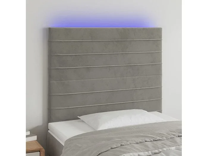 Cabecero con luces LED terciopelo gris claro 90x5x118/128 cm