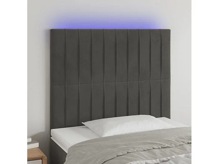 Cabecero con luces LED terciopelo gris oscuro 90x5x118/128 cm