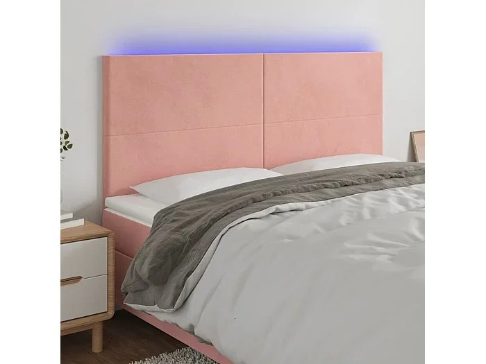 Cabecero con luces LED terciopelo rosa 160x5x118/128 cm