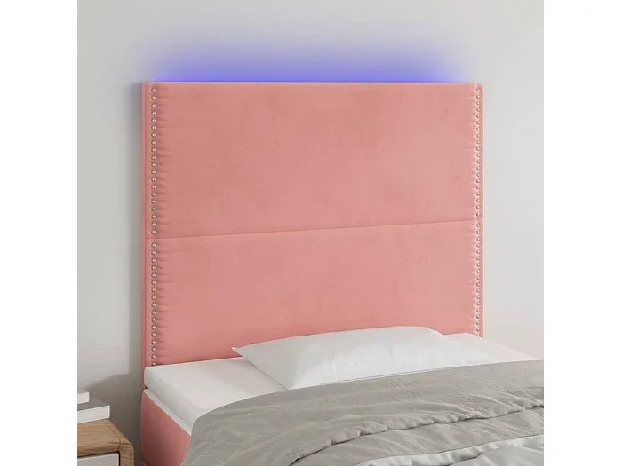 Cabecero con luces LED terciopelo rosa 80x5x118/128 cm