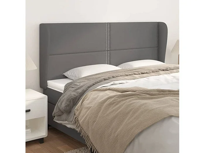 Cabecero con orejas cuero sintético gris 203x23x118/128 cm