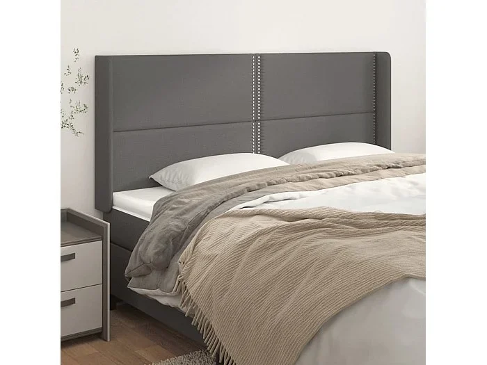 Cabecero con orejas de cuero sintético gris 203x16x118/128 cm