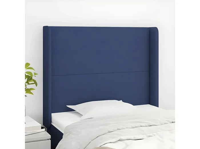 Cabecero con orejas de tela azul 83x16x118/128 cm