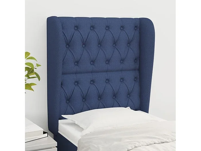 Cabecero con orejas de tela azul 83x23x118/128 cm