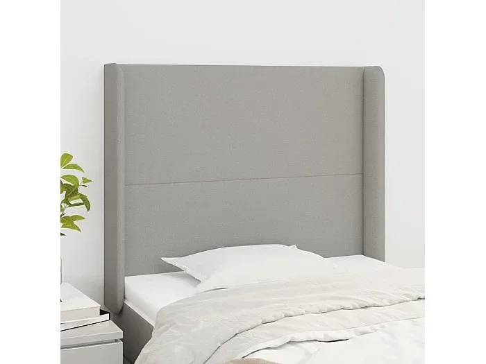 Cabecero con orejas de tela gris claro 83x16x118/128 cm