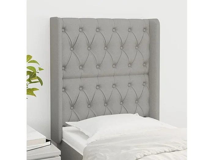 Cabecero con orejas de tela gris claro 83x16x118/128 cm