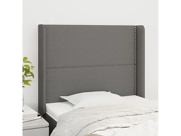 Cabecero con orejas de tela gris oscuro 103x16x118/128 cm