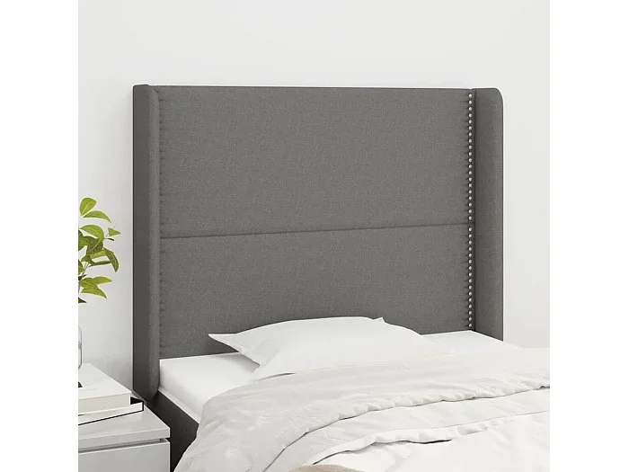 Cabecero con orejas de tela gris oscuro 83x16x118/128 cm ES34236