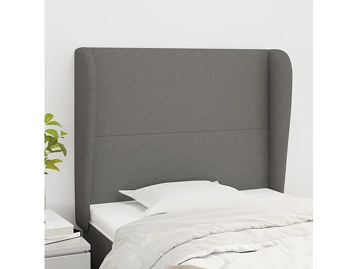 Cabecero con orejas de tela gris oscuro 93x23x118/128 cm