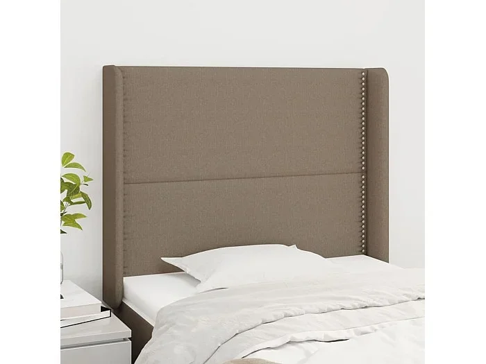 Cabecero con orejas de tela gris taupe 103x16x118/128 cm