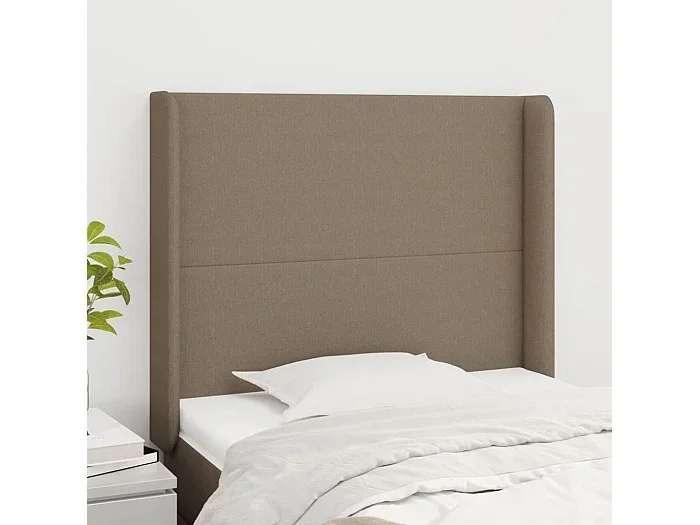 Cabecero con orejas de tela gris taupe 103x16x118/128 cm
